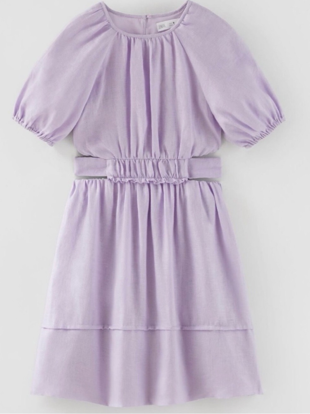 Zara Kids Girls Lilac Linen Cut Out Puff Sleeve Dress Size 10